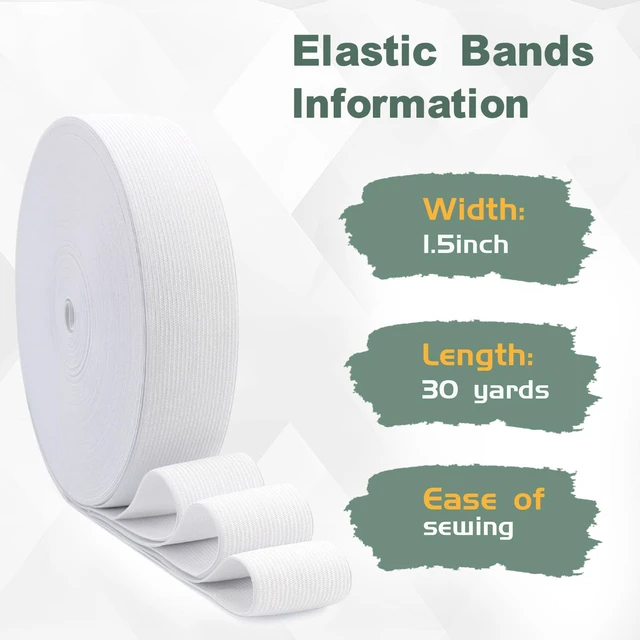 Alt view image 2 of 6 - White Elastic Bands for Sewing - Waistband Elastic 1-1/2 inch x 30 Yards - Durable, Comfortable Stretch for Pajamas, Crafts, Waistbands & Masks