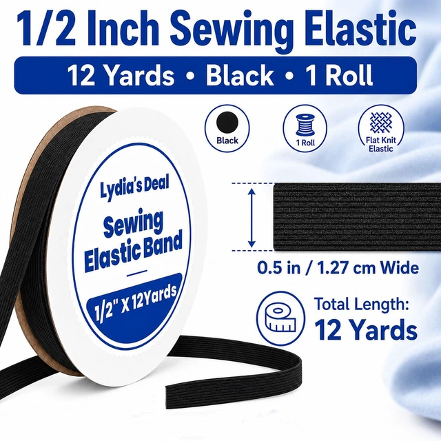 Alt view image 7 of 7 - Elastic Band for Sewing 1/2 Inch Wide 12 Yards, Durable & Soft High Elasticity Stretch Elastic Bands Cord for Sewing, Waistbands, Pants, DIY Crafts, Black