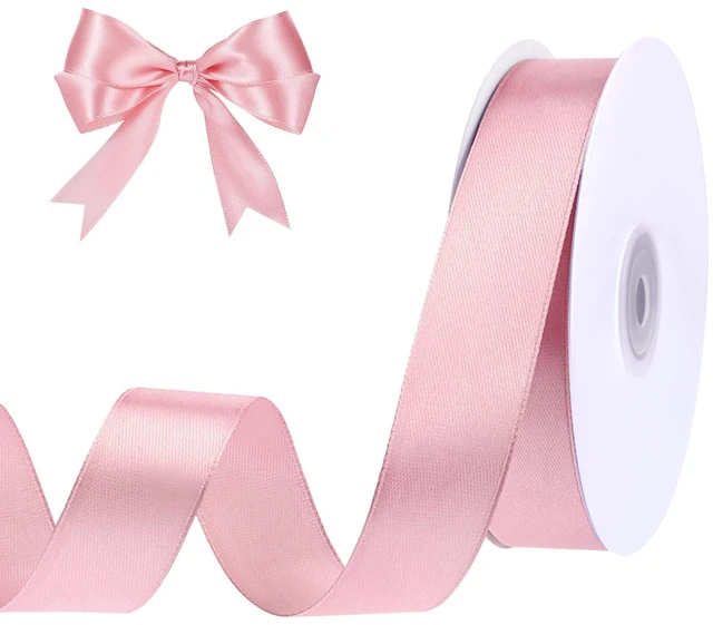 Main image of Pink Satin Ribbon 1 Inch x 50 Yards Pink Bow | Single-sided Polyester Satin Smooth for Flower Bouquet Girls Hair Bows Diaper Cake Baby Nursery Bridal Party Ribbons
