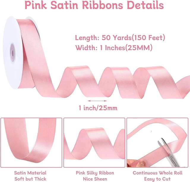Alt view image 2 of 7 - Pink Satin Ribbon 1 Inch x 50 Yards Pink Bow | Single-sided Polyester Satin Smooth for Flower Bouquet Girls Hair Bows Diaper Cake Baby Nursery Bridal Party Ribbons