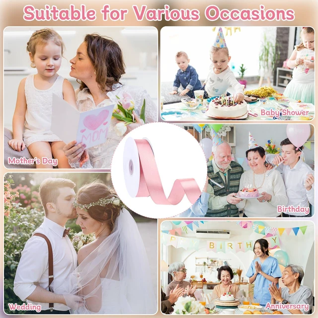 Alt view image 6 of 7 - Pink Satin Ribbon 1 Inch x 50 Yards Pink Bow | Single-sided Polyester Satin Smooth for Flower Bouquet Girls Hair Bows Diaper Cake Baby Nursery Bridal Party Ribbons