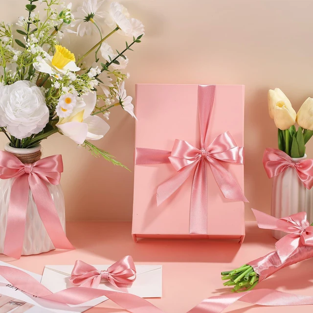 Alt view image 7 of 7 - Pink Satin Ribbon 1 Inch x 50 Yards Pink Bow | Single-sided Polyester Satin Smooth for Flower Bouquet Girls Hair Bows Diaper Cake Baby Nursery Bridal Party Ribbons