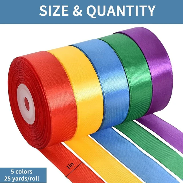 Alt view image 2 of 6 - 1 Inch x 125 Yards 5 Colors Satin Ribbon Rolls, Mixed Bright Dark Gorgeous Color Set Fabric Ribbon for Gift Wrapping Embellish Wedding Birthday Party Decoration Bow Making Floral Craft Sewing