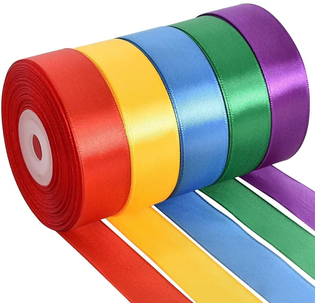 Main image of 1 Inch x 125 Yards 5 Colors Satin Ribbon Rolls, Mixed Bright Dark Gorgeous Color Set Fabric Ribbon for Gift Wrapping Embellish Wedding Birthday Party Decoration Bow Making Floral Craft Sewing