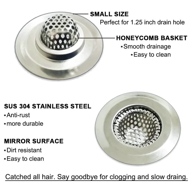 Alt view image 3 of 5 - 1.25" Small Drain Strainer, Sink Drain Hair Catcher, Bathroom Sink Strainer, 2PCS Drain Mesh Baskets for Laundry, Mop Pool, Utility, Slop, RV Sink, Stainless Steel Drain Filter