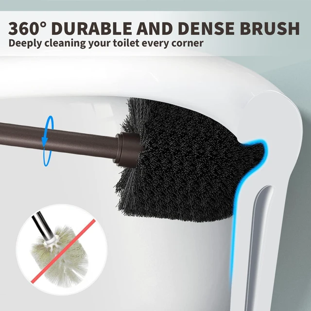 Alt view image 2 of 7 - Toilet Brush, Toilet Bowl Brush with Extra Long Handle Durable Bristles Toilet Scrubber and Covered Holder for Toilet Brush Set for Bathroom Cleaning (Brown, 1 Set)