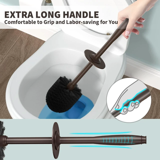 Alt view image 4 of 7 - Toilet Brush, Toilet Bowl Brush with Extra Long Handle Durable Bristles Toilet Scrubber and Covered Holder for Toilet Brush Set for Bathroom Cleaning (Brown, 1 Set)
