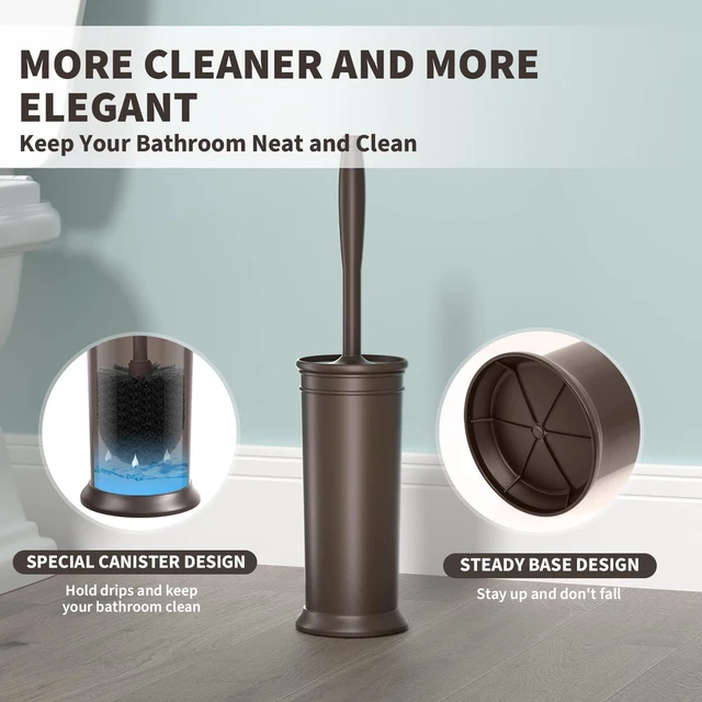 Alt view image 5 of 7 - Toilet Brush, Toilet Bowl Brush with Extra Long Handle Durable Bristles Toilet Scrubber and Covered Holder for Toilet Brush Set for Bathroom Cleaning (Brown, 1 Set)