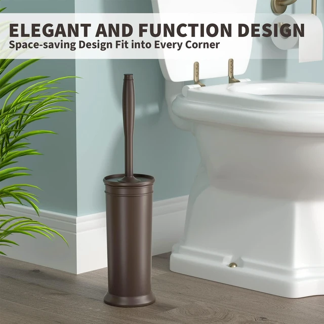 Alt view image 6 of 7 - Toilet Brush, Toilet Bowl Brush with Extra Long Handle Durable Bristles Toilet Scrubber and Covered Holder for Toilet Brush Set for Bathroom Cleaning (Brown, 1 Set)