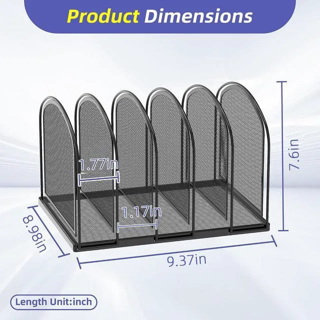 Alt view image 4 of 7 - 5-Section File Organizer for Desk, Metal File Folder Holder, Black | 5 Vertical Compartments with Sturdy Metal Base for Office Documents Books Magazines and Laptop