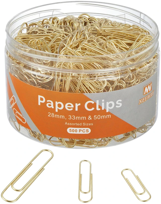 Main image of 500pcs Gold Paper Clips Assorted Sizes Small, Medium and Large Paperclips for Paperwork Ideal for Home, School and Office Use