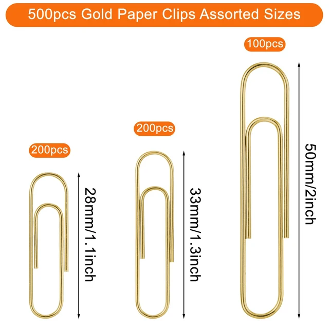 Alt view image 2 of 6 - 500pcs Gold Paper Clips Assorted Sizes Small, Medium and Large Paperclips for Paperwork Ideal for Home, School and Office Use