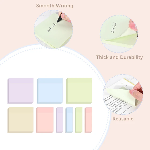 Alt view image 4 of 7 - 6 Pads Soft Pastel Sticky Notes, Memo Sticky Note, Colorful Self-Stick Note Easy to Post for Office School Home Study (3x3 & 3x2 & 3x0.7 Inch)