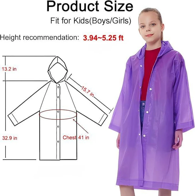 Alt view image 2 of 7 - Rain Ponchos Raincoats for Kids, Reusable Boys Girls Rain Jackets Emergency with Hood for Family Disney Travel Outdoor (Pink+Purple)
