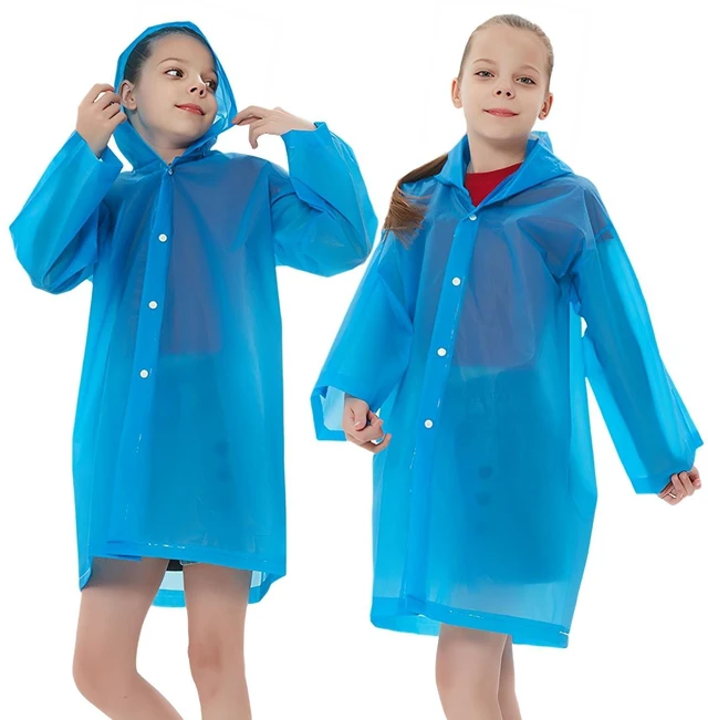 Main image of Rain Ponchos Raincoats for Kids, Reusable Boys Girls Rain Jackets Emergency with Hood for Family Disney Travel Outdoor, Blue