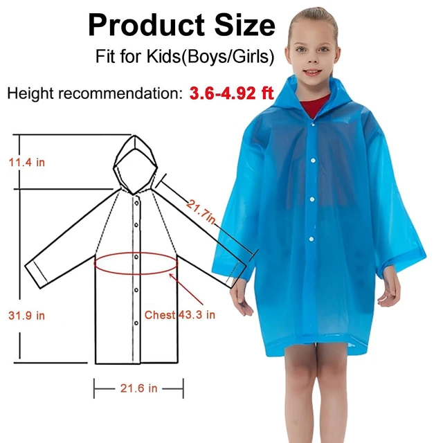 Alt view image 2 of 7 - Rain Ponchos Raincoats for Kids, Reusable Boys Girls Rain Jackets Emergency with Hood for Family Disney Travel Outdoor, Blue