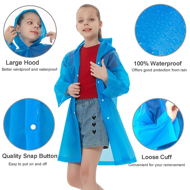 Alt view image 3 of 7 - Rain Ponchos Raincoats for Kids, Reusable Boys Girls Rain Jackets Emergency with Hood for Family Disney Travel Outdoor, Blue