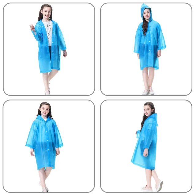 Alt view image 4 of 7 - Rain Ponchos Raincoats for Kids, Reusable Boys Girls Rain Jackets Emergency with Hood for Family Disney Travel Outdoor, Blue