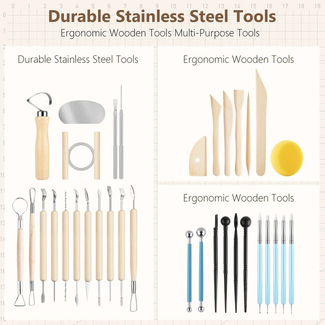 Alt view image 3 of 4 - 36PCS Pottery & Clay Sculpting Tools, Ceramics Polymer Tools Set, Clay Modeling Tools with Case for Air Dry Clay, Carving, Molding, Pottery Wheel, Crafting Supplies, Pros, Beginners, Adults