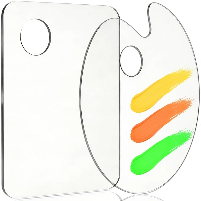 Main image of 2Pcs Acrylic Clear Paint Palette with Thumb Hole,11.8 x 7.9In | Paint Pallet for Adults or Kids,Easy Clean Non-Stick Artist Pallet for Oil Watercolor Craft DIY Art Painting Palette