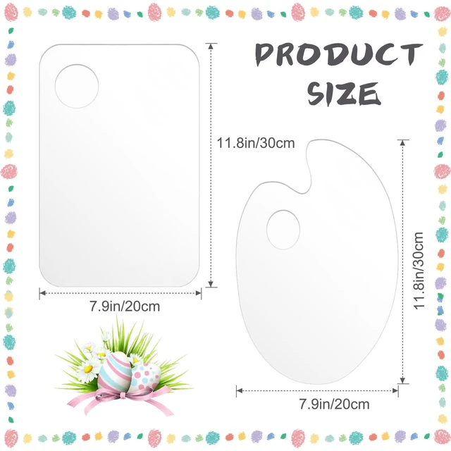 Alt view image 2 of 7 - 2Pcs Acrylic Clear Paint Palette with Thumb Hole,11.8 x 7.9In | Paint Pallet for Adults or Kids,Easy Clean Non-Stick Artist Pallet for Oil Watercolor Craft DIY Art Painting Palette