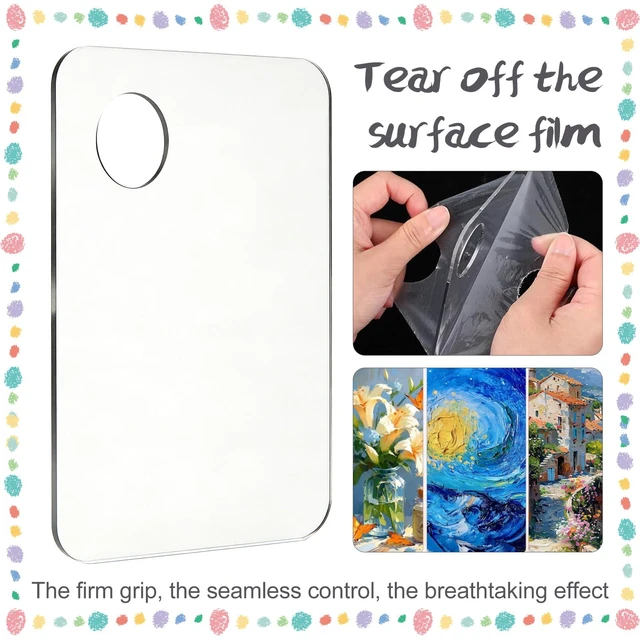 Alt view image 3 of 7 - 2Pcs Acrylic Clear Paint Palette with Thumb Hole,11.8 x 7.9In | Paint Pallet for Adults or Kids,Easy Clean Non-Stick Artist Pallet for Oil Watercolor Craft DIY Art Painting Palette