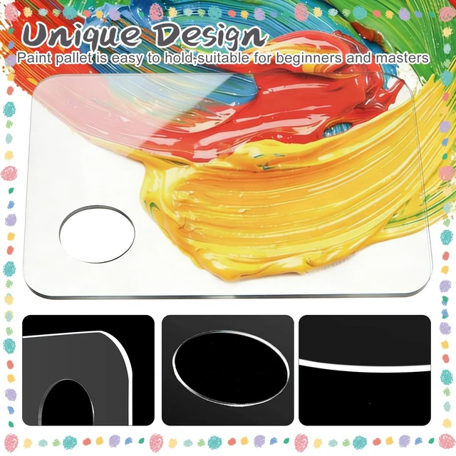 Alt view image 5 of 7 - 2Pcs Acrylic Clear Paint Palette with Thumb Hole,11.8 x 7.9In | Paint Pallet for Adults or Kids,Easy Clean Non-Stick Artist Pallet for Oil Watercolor Craft DIY Art Painting Palette