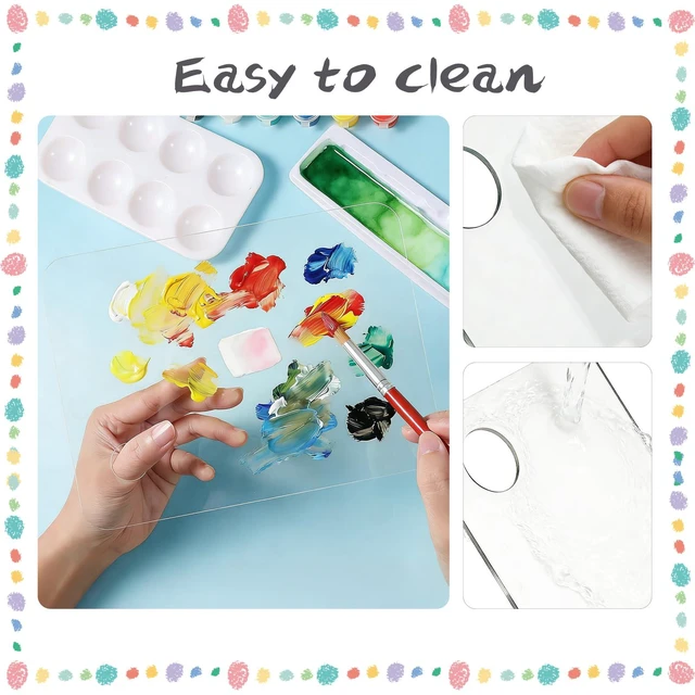 Alt view image 6 of 7 - 2Pcs Acrylic Clear Paint Palette with Thumb Hole,11.8 x 7.9In | Paint Pallet for Adults or Kids,Easy Clean Non-Stick Artist Pallet for Oil Watercolor Craft DIY Art Painting Palette