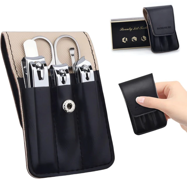 Main image of Nail Clipper Set, 6 Pcs Stainless Steel Fingernail and Toenail Clippers | PU Leather Manicure Set, Purse Essentials Travel Nail Kit Gift Ideas