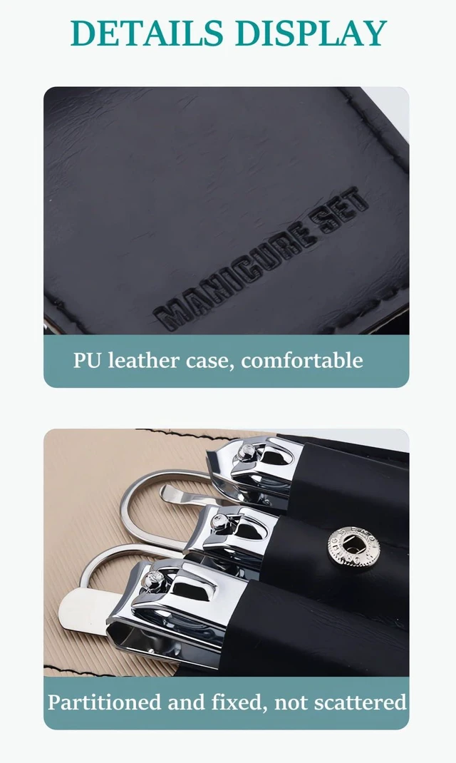 Alt view image 7 of 7 - Nail Clipper Set, 6 Pcs Stainless Steel Fingernail and Toenail Clippers | PU Leather Manicure Set, Purse Essentials Travel Nail Kit Gift Ideas