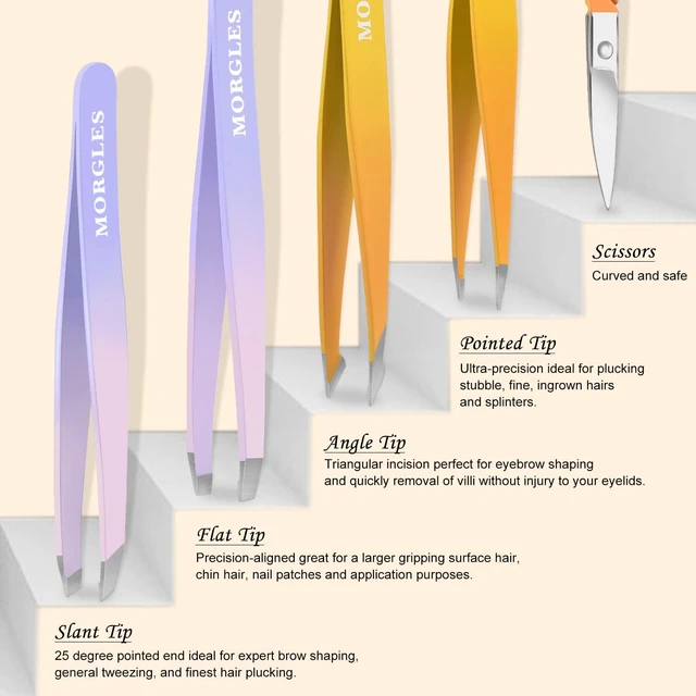 Alt view image 3 of 7 - Tweezers Set 9 Pcs Colorful Nail Clipper Kit with Case for Grooming | 5 Tweezers, Clippers, Scissors, Rust-Proof Steel, Travel Press-On Case, Gift for Him/Her, for Splinters, Brows, Facial Hair