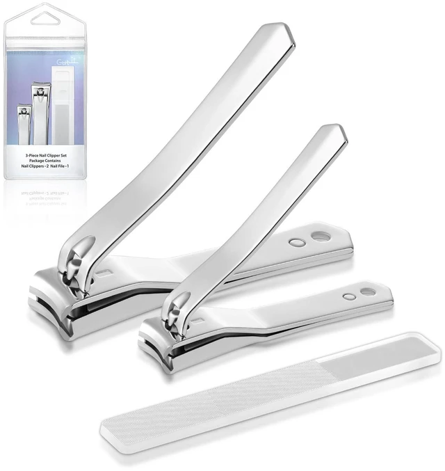 Main image of Nail Clipper Set with Catcher, 3-Piece Sharp Nail Clipper Kit, Carbon Steel | Carbon Steel, Finger and Toe Nail Clipper Set, Nano Glass Nail File,Anti-splash, Offset blades, Compact Travel Kit