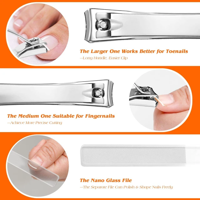 Alt view image 6 of 7 - Nail Clipper Set with Catcher, 3-Piece Sharp Nail Clipper Kit, Carbon Steel | Carbon Steel, Finger and Toe Nail Clipper Set, Nano Glass Nail File,Anti-splash, Offset blades, Compact Travel Kit