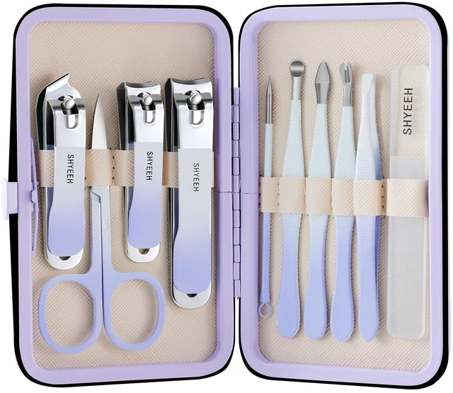 Main image of Manicure Set, 10 pcs High-Carbon Steel Nail Clippers Set, Portable Mini Manicure and Pedicure Kit, Travel Grooming Nail Kit with Leather Bag for Men and Women