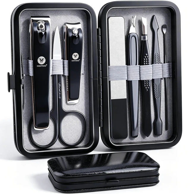 Main image of Manicure Pedicure Set 8pcs Stainless Steel Nail Clippers Kit Fingernail Toenail Clippers Cutters with Leather Case for Home Workplace Outdoor Travel Salon Gift for men women family friends