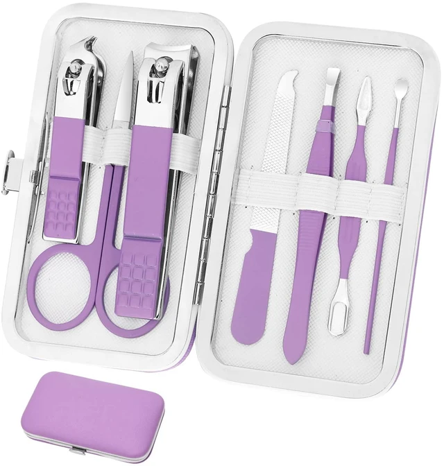 Main image of Manicure Set Women's Nail Clipper Set Nail Kit with Travel Case - Purple, Stainless Steel, Compact, Curved Edge, Perfect for Travel & Everyday Use