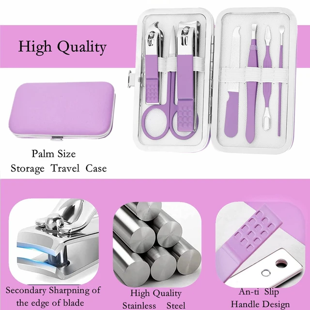 Alt view image 3 of 6 - Manicure Set Women's Nail Clipper Set Nail Kit with Travel Case - Purple, Stainless Steel, Compact, Curved Edge, Perfect for Travel & Everyday Use