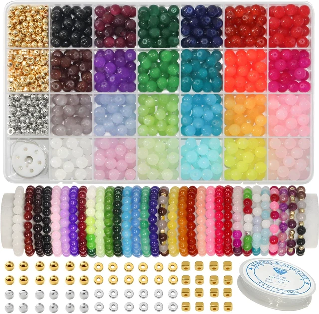 Main image of 8mm 24Color Glass Beads for Bracelets Jewelry Making Kits | 1000PCS Round Crystal Glass Bracelet Beads Making Kit for Jewelry Making Kits Bead DIY Crafts with Spacer Charms Accessories
