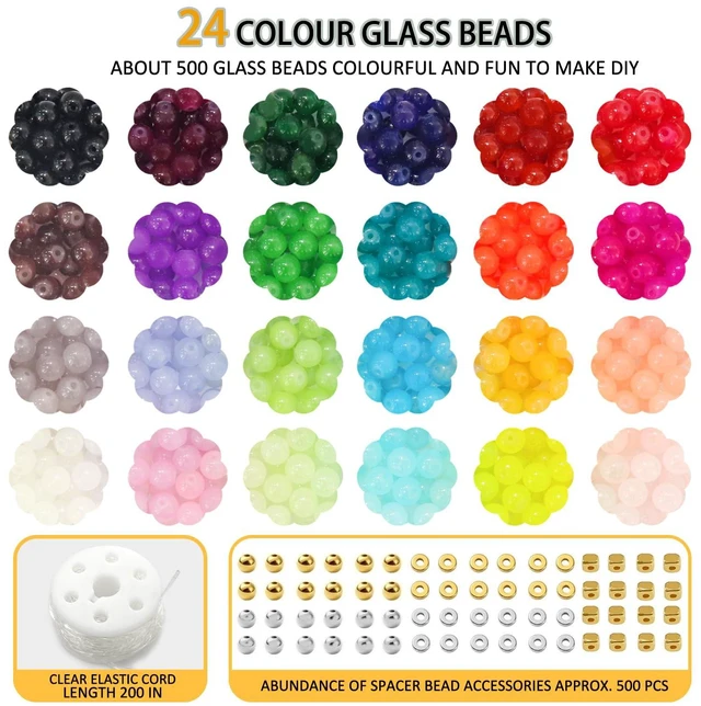 Alt view image 2 of 7 - 8mm 24Color Glass Beads for Bracelets Jewelry Making Kits | 1000PCS Round Crystal Glass Bracelet Beads Making Kit for Jewelry Making Kits Bead DIY Crafts with Spacer Charms Accessories