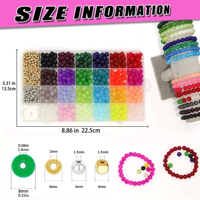 Alt view image 3 of 7 - 8mm 24Color Glass Beads for Bracelets Jewelry Making Kits | 1000PCS Round Crystal Glass Bracelet Beads Making Kit for Jewelry Making Kits Bead DIY Crafts with Spacer Charms Accessories