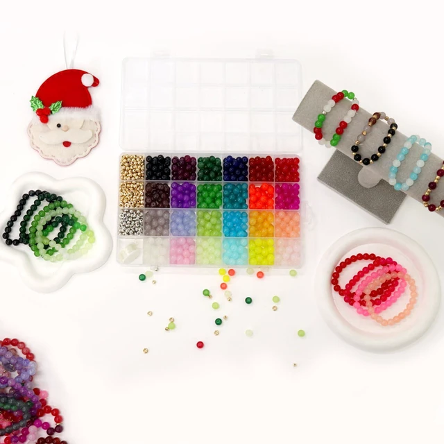 Alt view image 5 of 7 - 8mm 24Color Glass Beads for Bracelets Jewelry Making Kits | 1000PCS Round Crystal Glass Bracelet Beads Making Kit for Jewelry Making Kits Bead DIY Crafts with Spacer Charms Accessories