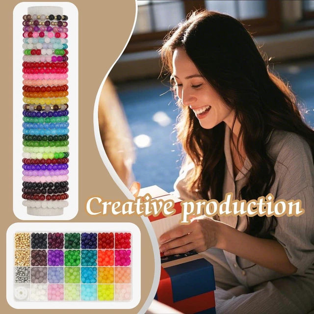 Alt view image 7 of 7 - 8mm 24Color Glass Beads for Bracelets Jewelry Making Kits | 1000PCS Round Crystal Glass Bracelet Beads Making Kit for Jewelry Making Kits Bead DIY Crafts with Spacer Charms Accessories