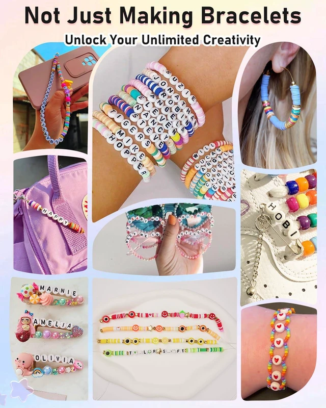 Alt view image 3 of 6 - Bracelet Making Kit for Beginner 5000Pcs Preppy Polymer Friendship Bracelet Making with Charms Kit for Jewelry Making DIY Arts and Crafts Birthday Gifts Toys for Kids Age 6-13