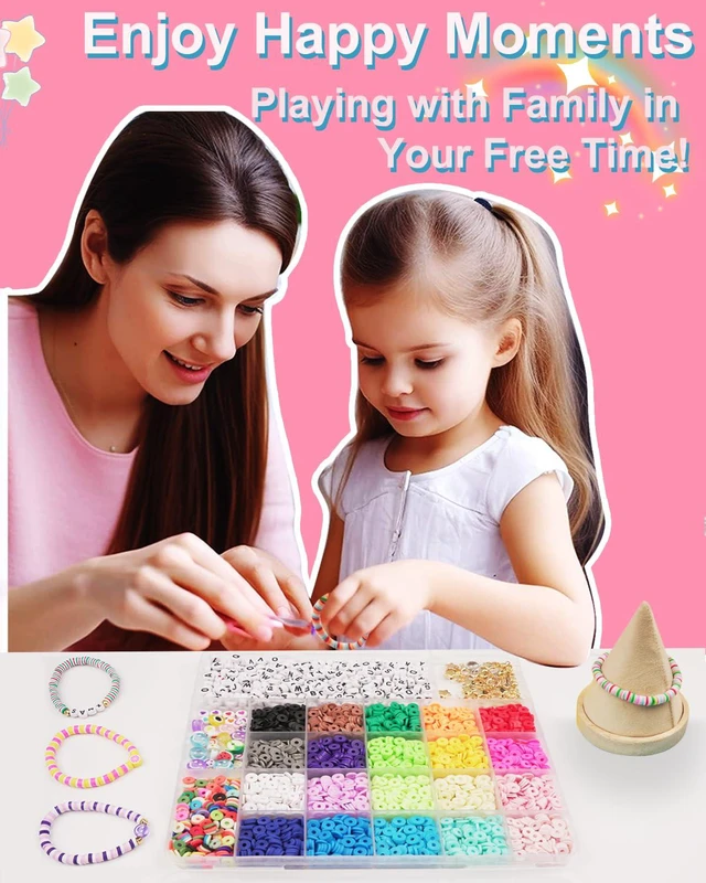 Alt view image 6 of 6 - Bracelet Making Kit for Beginner 5000Pcs Preppy Polymer Friendship Bracelet Making with Charms Kit for Jewelry Making DIY Arts and Crafts Birthday Gifts Toys for Kids Age 6-13