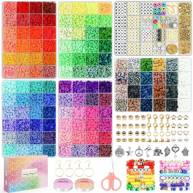 Main image of 20,000 Pcs Clay Beads Bracelet Making Kit, 120 Colors 6 Boxes Polymer Beads Spacer Heishi Beads & Jewelry Kit with Pendant Charms Elastic Strings, Crafts Gift for Kids Adults