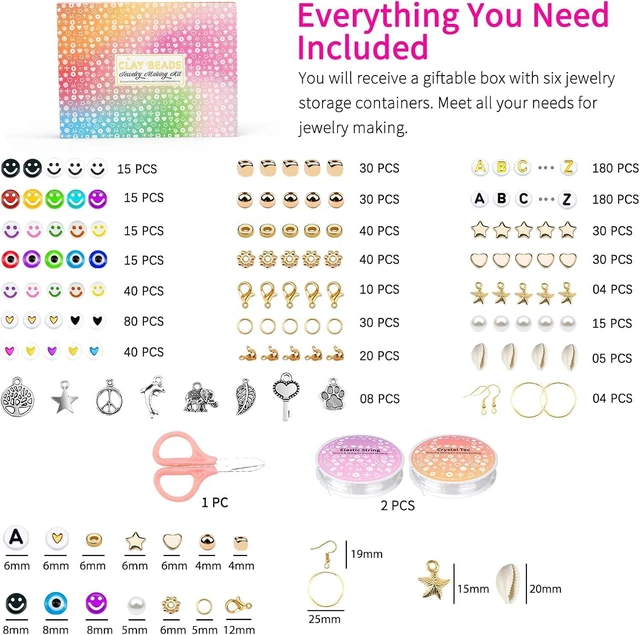 Alt view image 5 of 7 - 20,000 Pcs Clay Beads Bracelet Making Kit, 120 Colors 6 Boxes Polymer Beads Spacer Heishi Beads & Jewelry Kit with Pendant Charms Elastic Strings, Crafts Gift for Kids Adults
