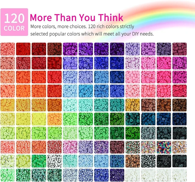Alt view image 6 of 7 - 20,000 Pcs Clay Beads Bracelet Making Kit, 120 Colors 6 Boxes Polymer Beads Spacer Heishi Beads & Jewelry Kit with Pendant Charms Elastic Strings, Crafts Gift for Kids Adults