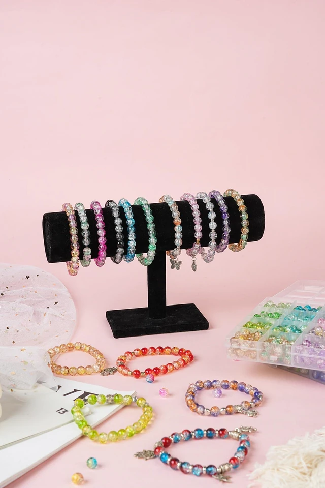 Alt view image 7 of 7 - 1300PCS 8mm Mixed Crackle Glass Beads for Bracelets Making with Accessories, 48 Colors Crystal Glass Beads Jewelry Making Kit, Round Beads for DIY Bracelet Crafts