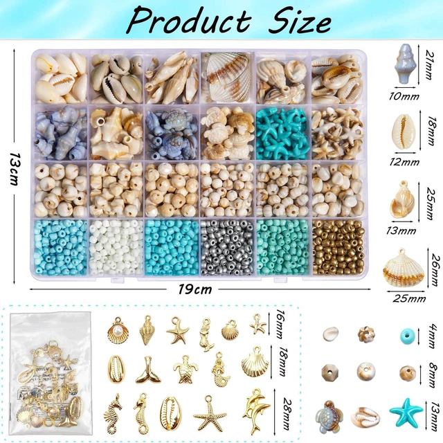 Alt view image 2 of 7 - 1770Pcs Ocean Theme Beads Kit for Jewelry Making, Blue White Summer Beach Seashell Charms Sea Turtle Starfish Shape Beads 4mm Sea Glass Chips for DIY Bracelets Necklace Anklet Earrings Keychain Crafts