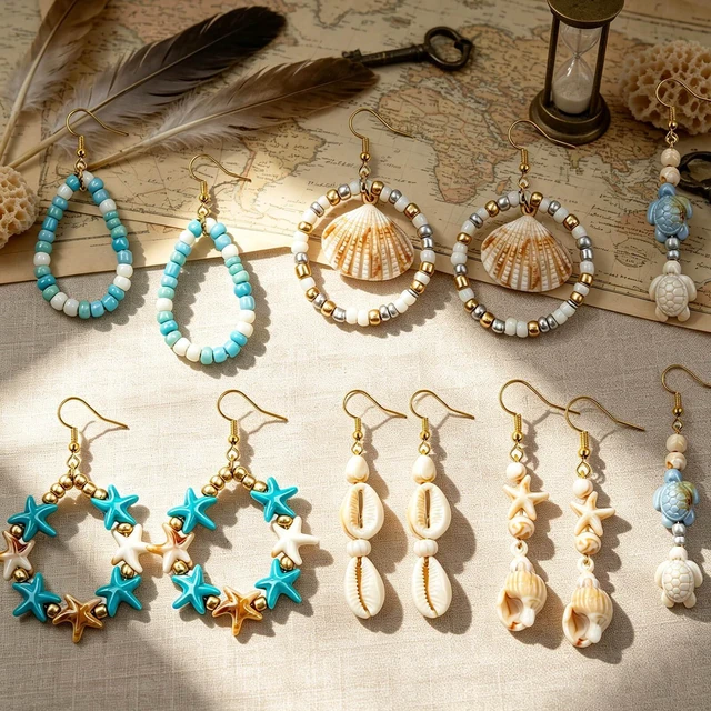 Alt view image 6 of 7 - 1770Pcs Ocean Theme Beads Kit for Jewelry Making, Blue White Summer Beach Seashell Charms Sea Turtle Starfish Shape Beads 4mm Sea Glass Chips for DIY Bracelets Necklace Anklet Earrings Keychain Crafts